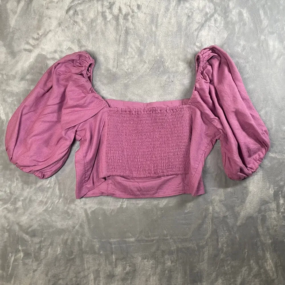 Abercrombie Fitch lilac purple puff sleeve‎ peasant top XL linen cottage whimsy